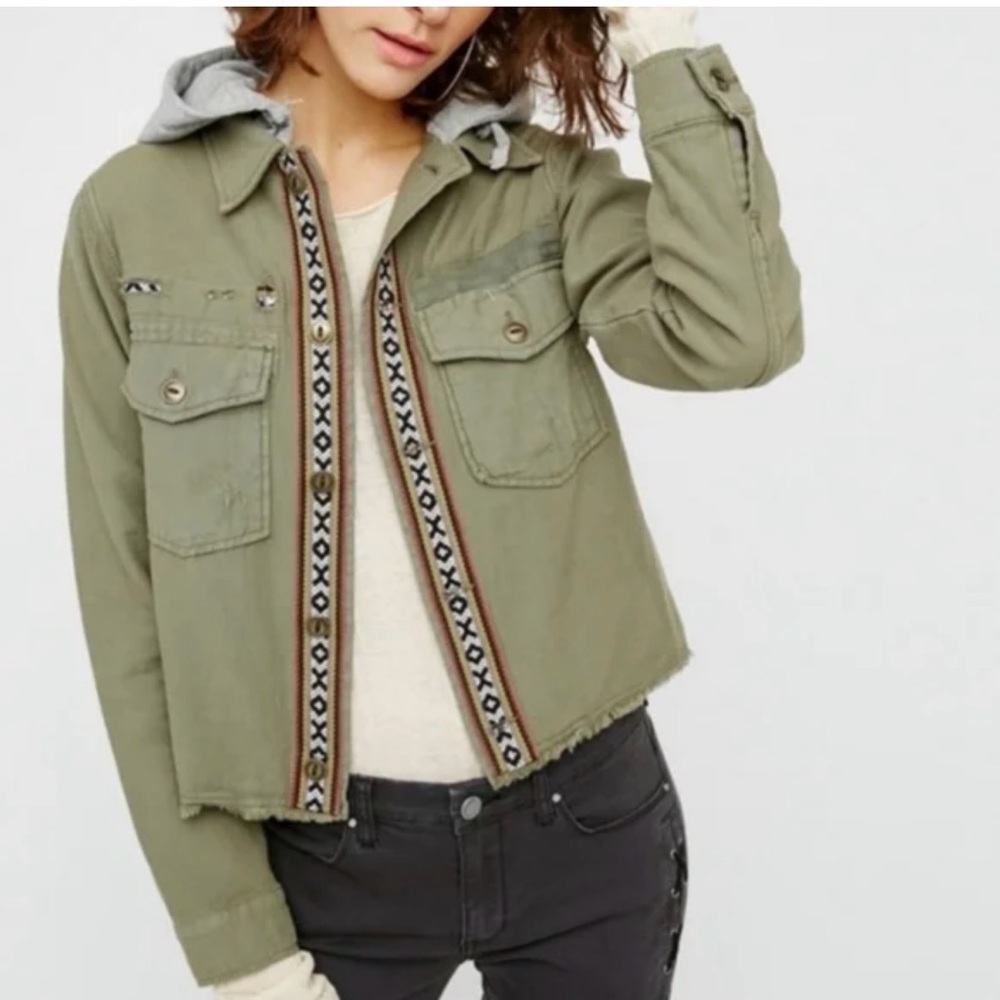 Free people Weekend Wanderer Military Jacket with Hoodie (Size: Large)